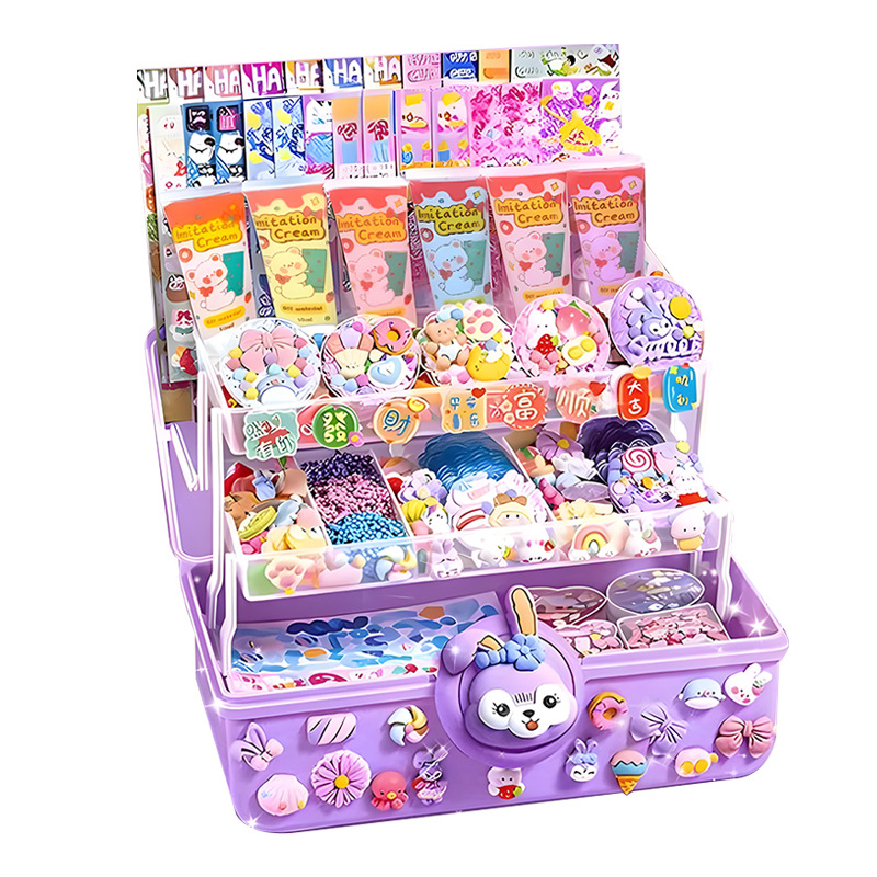 구오 카드 스티커 어린이 날 선물 소녀 장난감 DIY 수제 크림 접착제 세트 3 층 턴어라운드 보관 선물 상자
