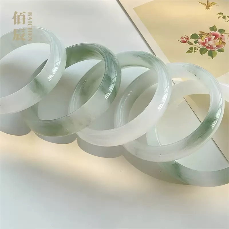 一步一响玻璃仿玉圆条手镯小红书同款天然不知春冰透手镯子女高冰