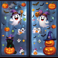 クロスボーダーハロウィンステッカークリエイティブカボチャゴーストガラスステッカーハロウィンパーティー装飾コウモリ静電ステッカー