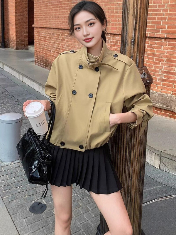 极简廓形俏皮感花苞下摆甜飒兼具短款风衣夹克外套女春秋新款|undefined