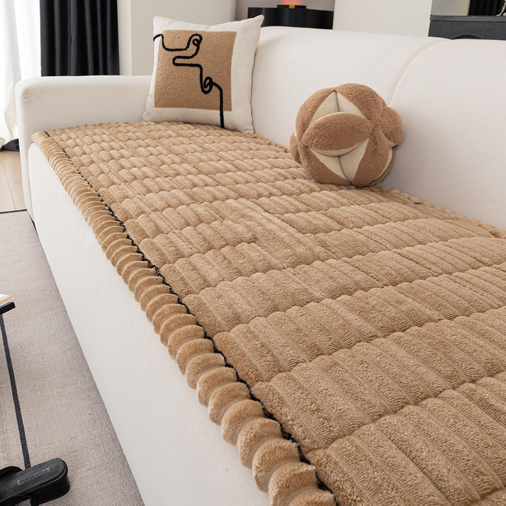 Nordic Style Striped Flannel Sofa Cover Non Slip Plush Fabric_voghion.com