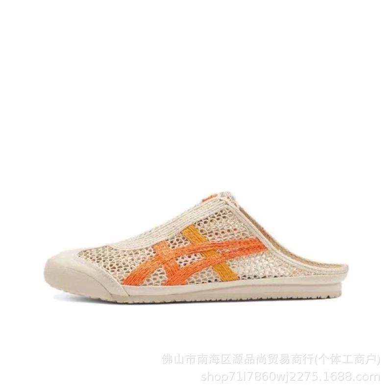 莆田工場の新しい鬼塚虎織りメッシュハーフトゥサンダル、軽量、薄型、通気性、フラットソール、快適でファッショナブルなスリッパ|undefined