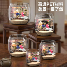 鱼缸家用桌面透明生态缸客厅摆件微景观造景龟缸塑料斗鱼缸乌龟缸