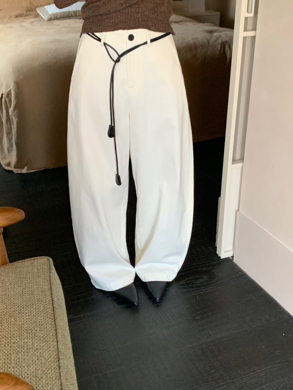 【MISS密思家正品店】休闲百搭压线弯刀裤休闲裤女装(配皮绳)W685|undefined