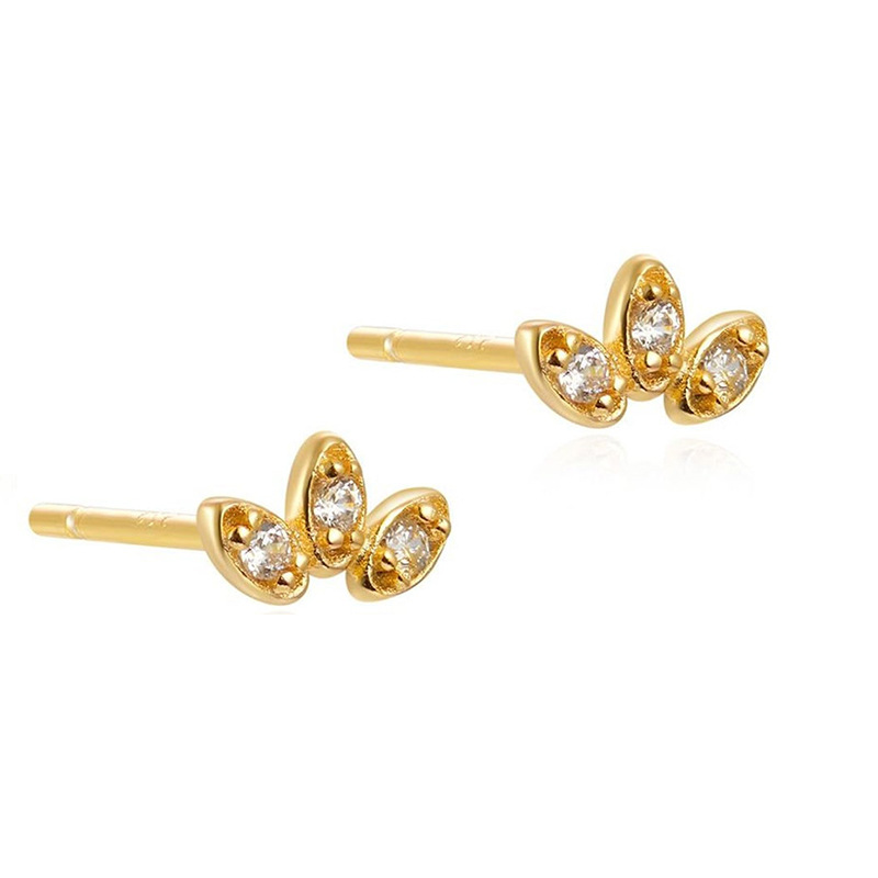 Simple Fashion Flower-shaped Leaf Inlaid Zircon Copper Earrings display picture 1