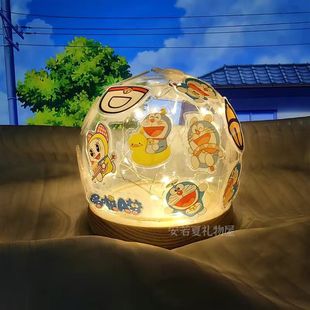 Doraemon Cute Handmade DIY Acrylic Patch Material Bag Creative Bedroom Desktop Eye Protection Round Night Light
