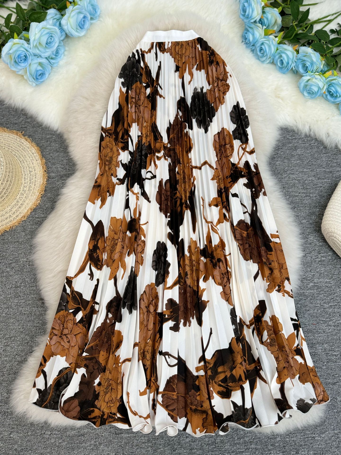 Sophisticated Retro Printed Midi Skirt A-line Pleated Skirt_voghion.com