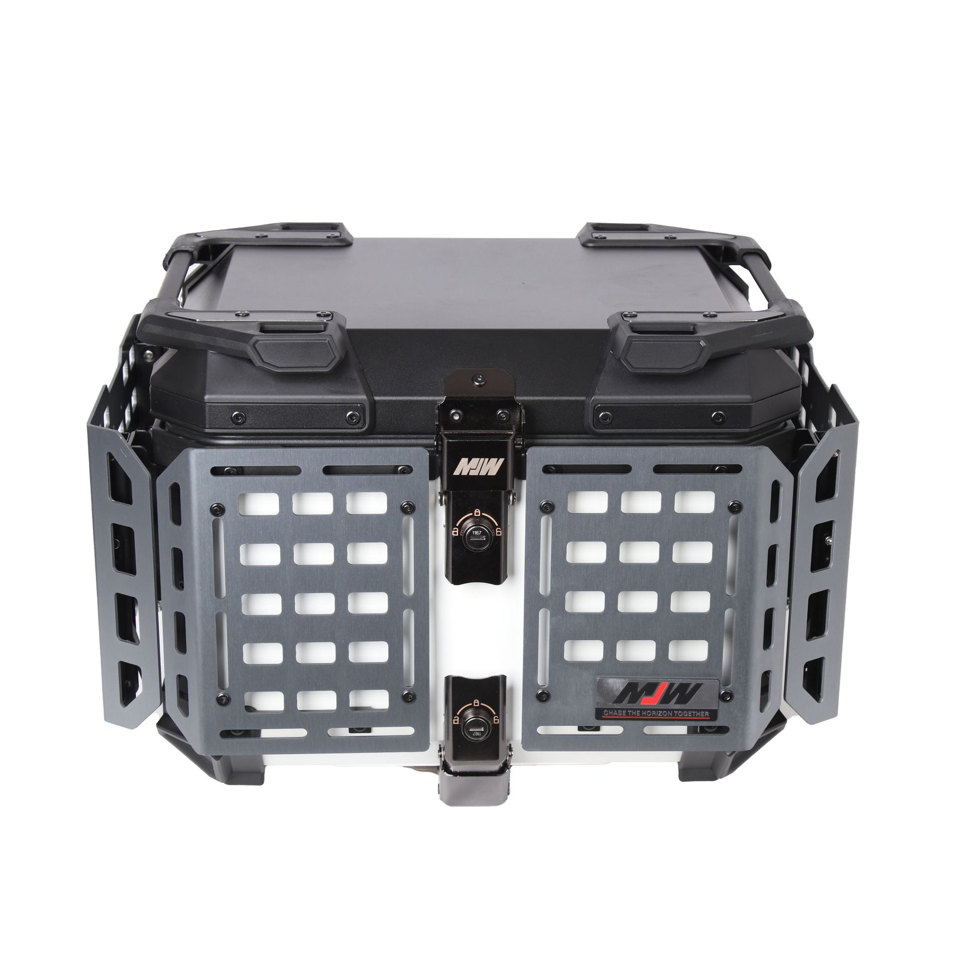 Caja trasera de motocicleta blindada multifuncional de aleación de aluminio blanco y negro, baúl de scooter, baúl de vehículo eléctrico, baúl trasero