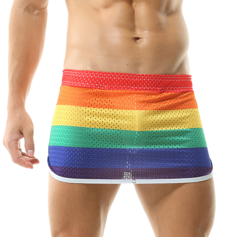 Trendy Rainbow Boxer Swim Trunks Men's Skirt Underwear Men's Built-in Fashion T-shaped Arloy Shorts Fitness Wholesale Shorts