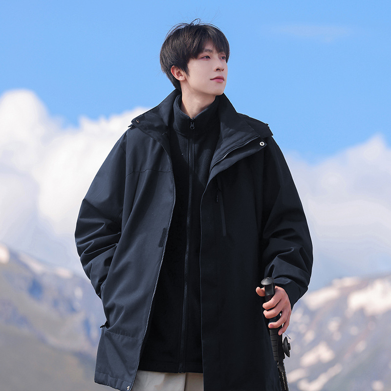 NASA山系户外徒步三合一冲锋衣男士秋冬季新款宽松休闲连帽登山服|undefined