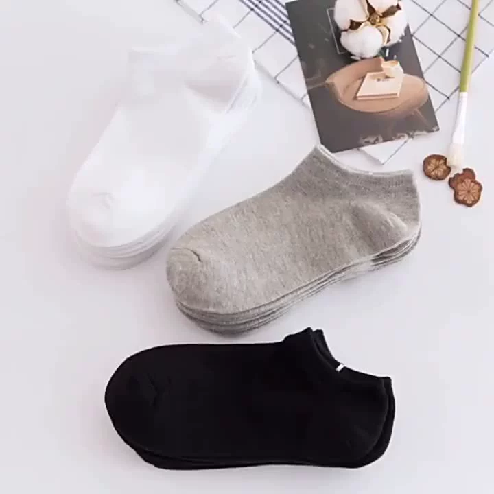 Sports short socks, solid spring–summer, breathable low‑cut, white/grey/black