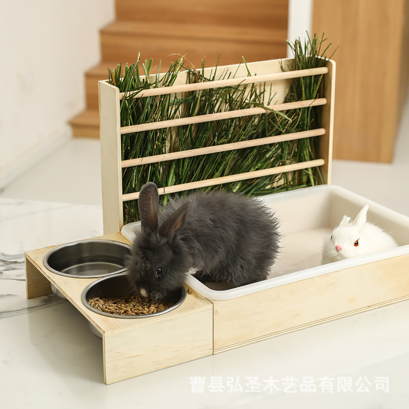 Estante de paja de madera para conejo, lavabo para comer, estante de paja para conejo, estante de paja para mi vecino Totoro, estante de paja vertical, estante de alimentación de hierba divertido multiusos en stock