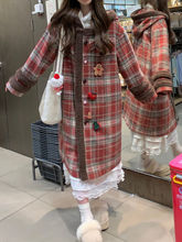 新年氛围感复古毛毛拼接格纹毛呢外套冬季加厚中长款呢子大衣女