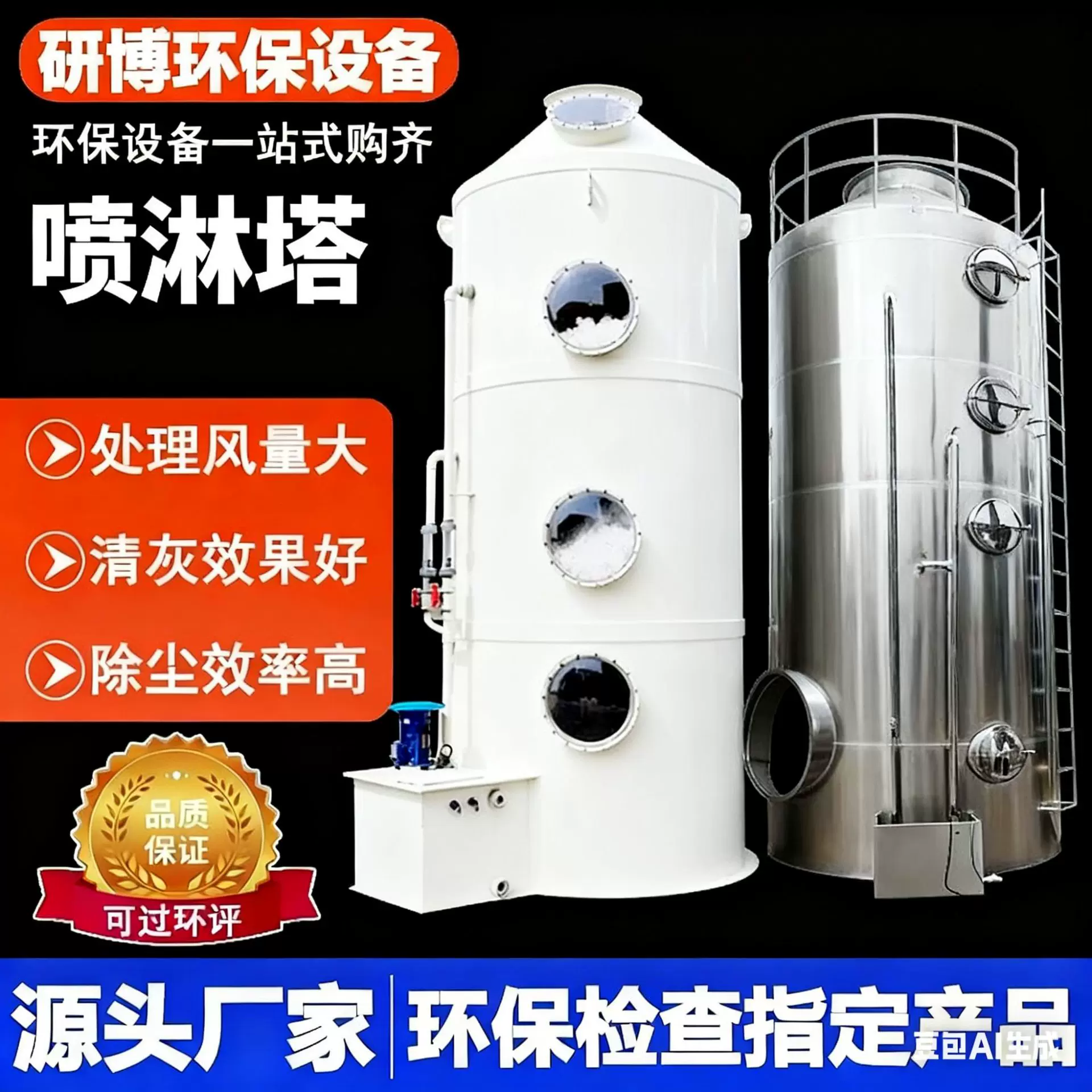 不锈钢喷淋塔碳钢洗涤塔水洗废气净化设备1000-10000风量pp喷淋塔