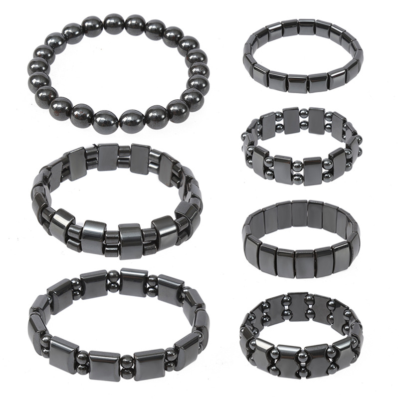 Black Round Bead Bracelet with Elastic Black Gallstone Beads, Irregular Shaped Hand-Woven Bracelet for Cross-Border Wholesale