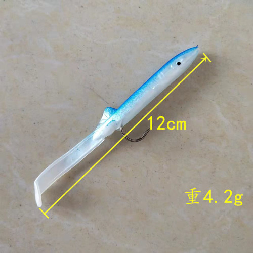 Cross-border 12cm 4.2g hooked sea fishing eel soft bait Luya bait T tail long soft insect bait simulated fish bait