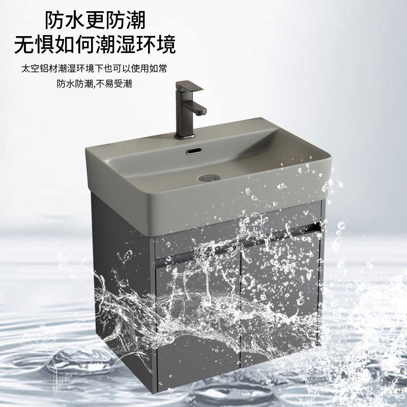 Gabinete de baño de aluminio espacial combinación de cerámica gris lavabo de lavado de mano lavabo comercio exterior pequeño tipo de lavabo ultra estrecho