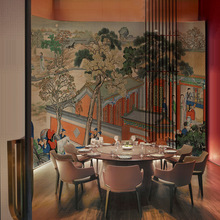复古中式壁布墙纸古典饭店装修四合院餐厅红楼酒楼客厅背景墙壁纸