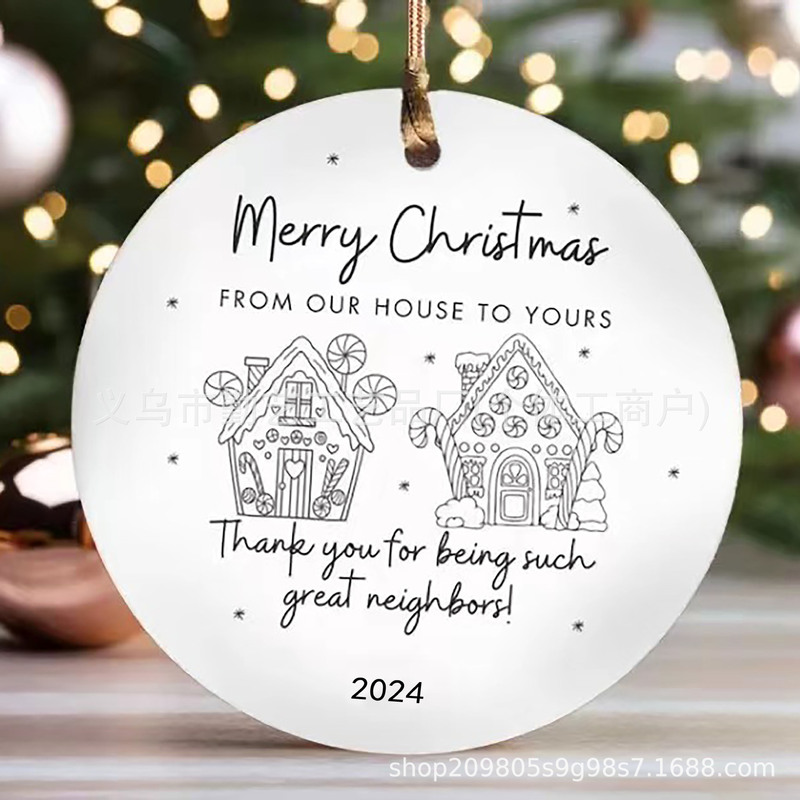 国境を越えた新型アマゾン円形クリスマス陶磁器ペンダントクリスマスツリー吊り下げブランド吊り下げ陶磁器ペンダント|undefined