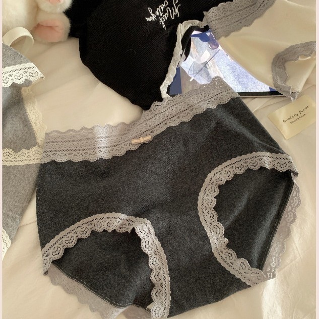 10A抑菌加长裆秋冬纯欲拼色蕾丝法式女士内裤女生抗菌三角裤|undefined