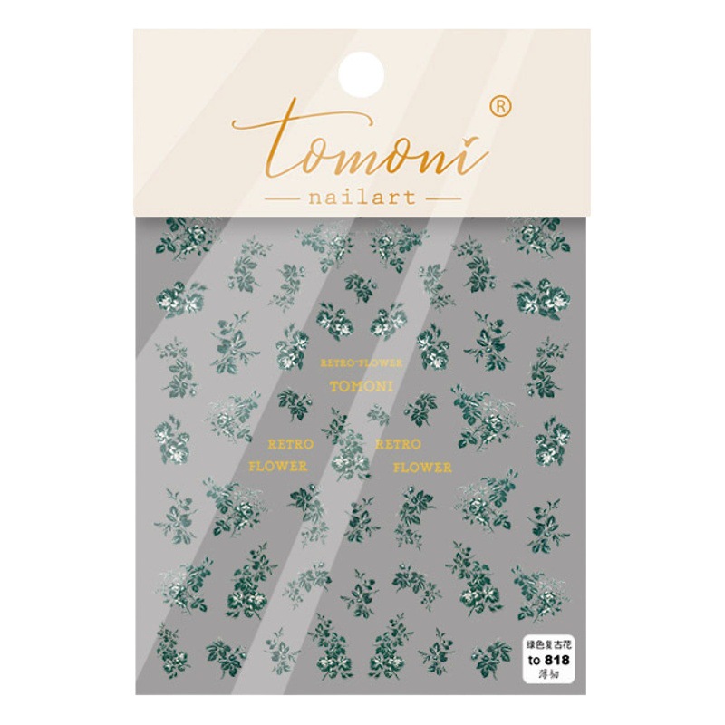 Pegatinas de uñas japonesas 2022 nuevo lindo 5d color de uñas boceto oscuro vintage flor rica verde planta floral