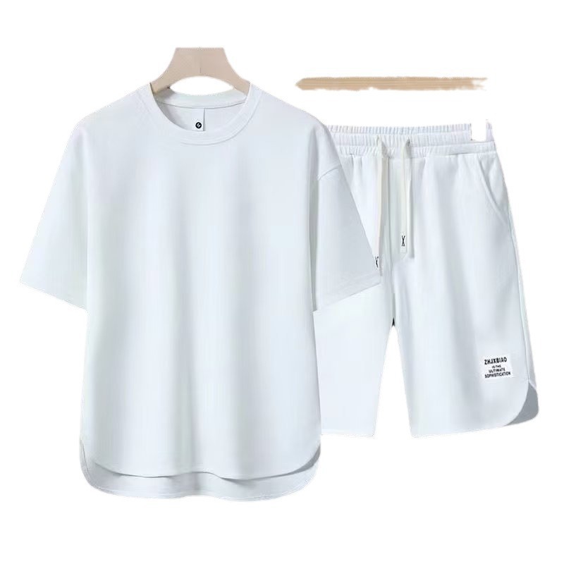 024 Ice Silk Sports Leisure Suit Men's Summer Thin Teenagers Loose Short-sleeved T-shirt Shorts Set of Handsome Matching