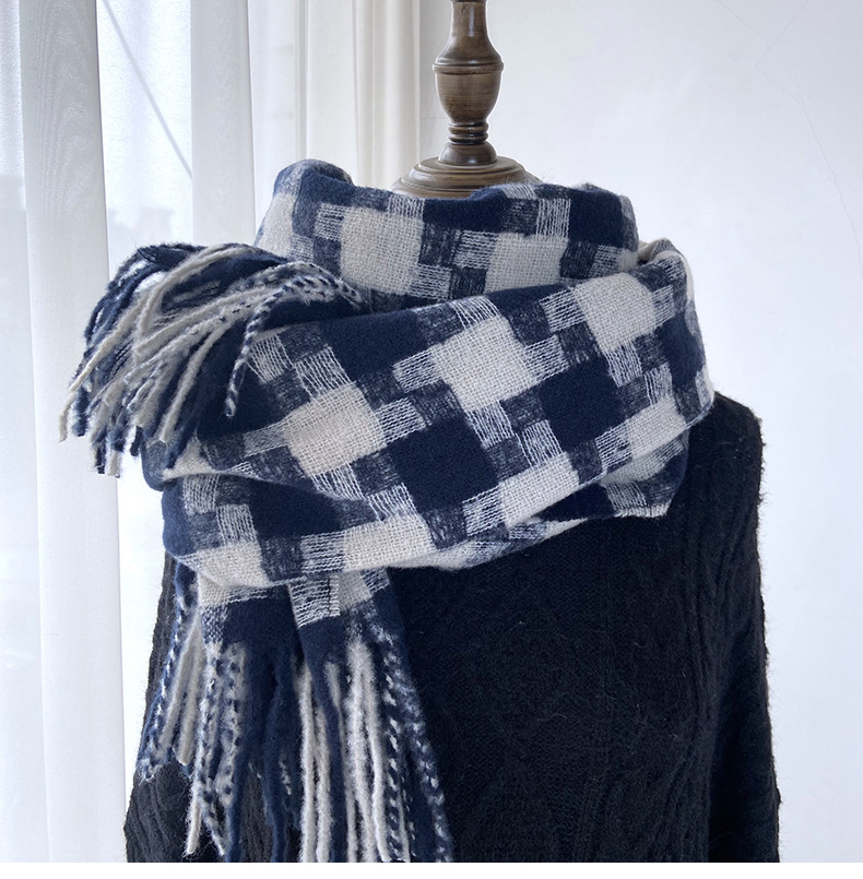 Kariert Schal Mit Fransen Für Damen Für Herbst Und Winter_voghion.com