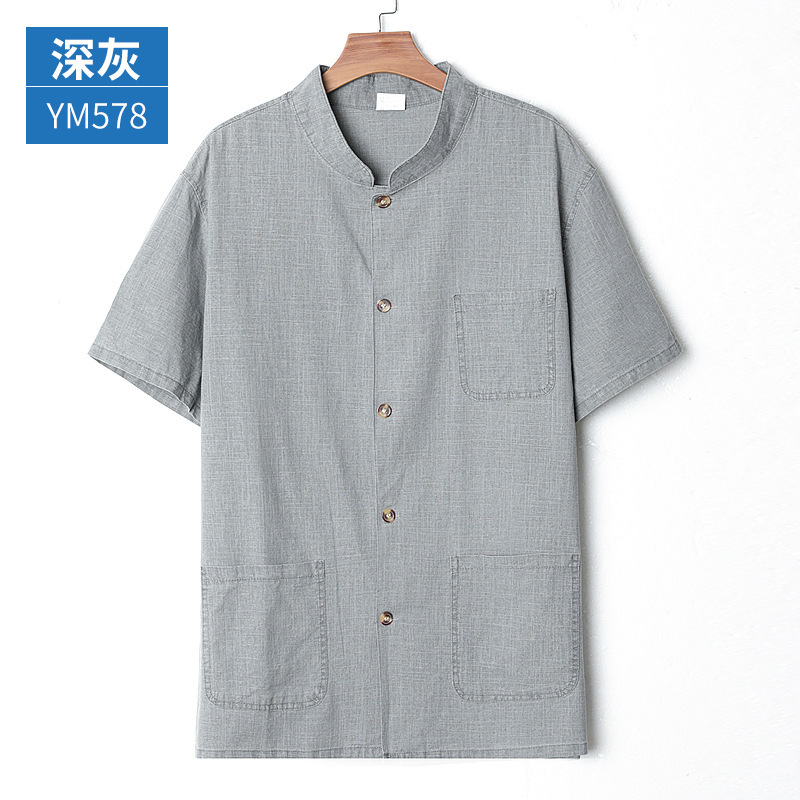 父半袖シャツ男氷糸亜麻中高齢者上着夏おじいちゃん夏服シャツゆるい老人シャツ|undefined