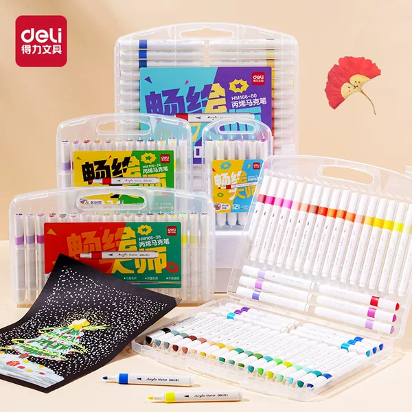 Deli Hm166-Pp Boxed Triangular Acrylic Marker Pens 12/24/36/48/60 Colors Marker Pens