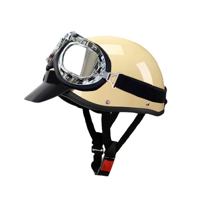 Motosiklet kaskı (dəbilqə) | Half Helmet Four Seasons Riding - 3c-khaki-brim-transparent-goggles-free-size-55-62-head-circumference