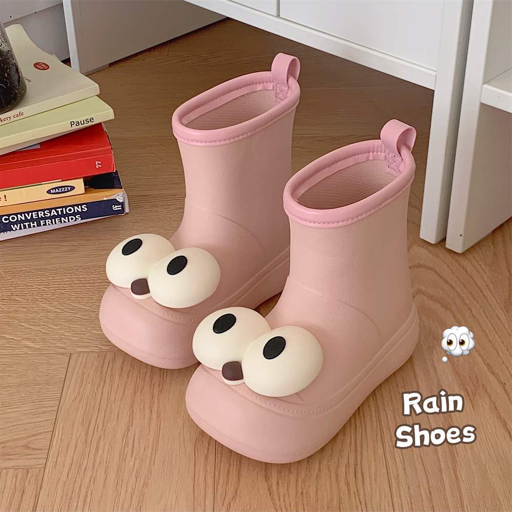 Summer Fun Big Eyes Color Matching Mid-Calf Rain Boots for Children New Outdoor Non-Slip Waterproof Parent-Child Rain Boots for Boys and Girls
