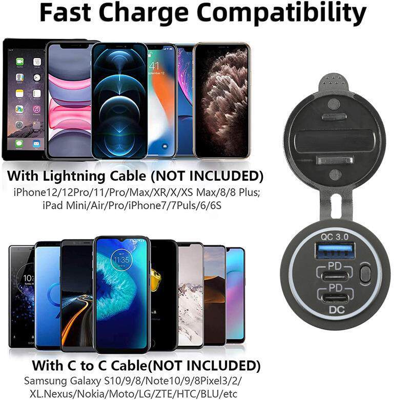 Motorcycle modified USB fast-charging car charger with waterproof cover, vehicle charging port, universal charger for cars and trucks