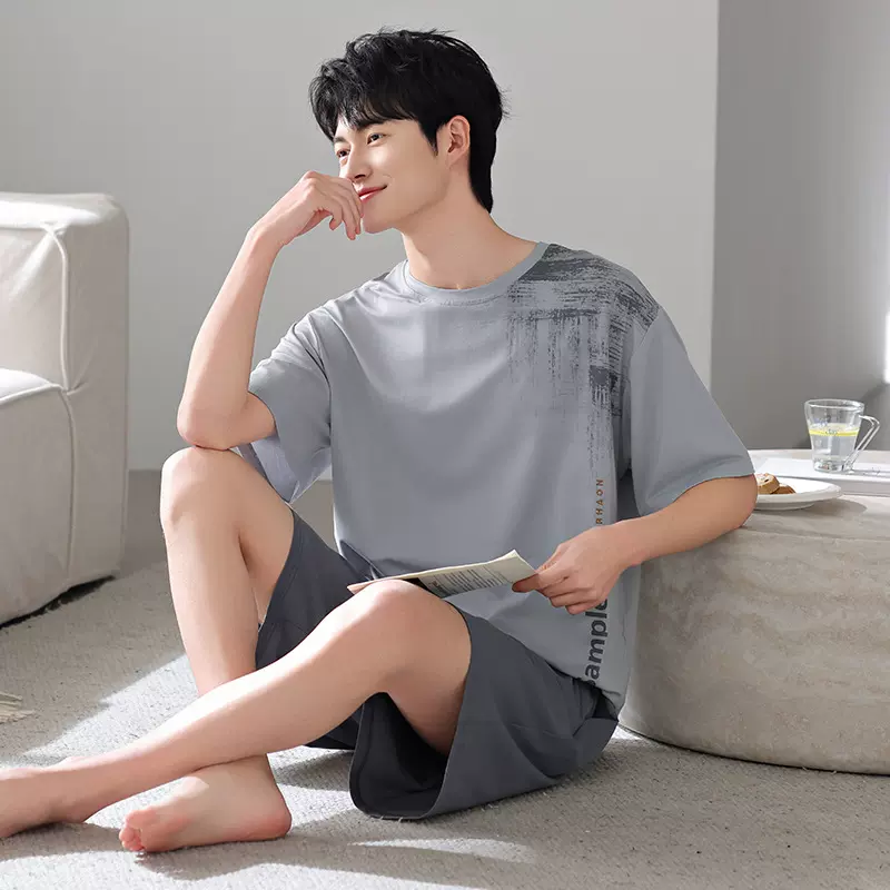 莫代尔棉睡衣男夏季薄款短袖短裤大码可外穿夏天套头家居服男款