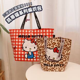 三丽鸥 Hello kitty, genuine woven handheld shopping bag, folding one-shoulder bag