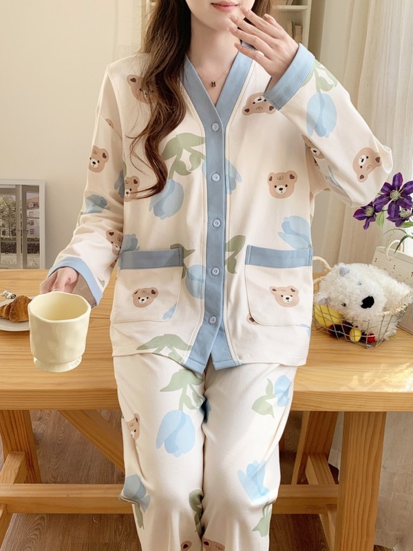 春秋月子服産後産婦授乳妊婦パジャマ女性授乳春夏ホームウェア2-3月セット|undefined