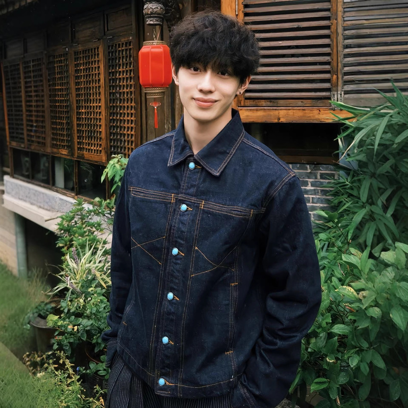 Korean Cleanfit Denim Original Denim Imitation Turquoise Regular Shoulder Short Wide Stiff Denim Jacket for Men and Women Korean Cleanfit Denim Original Denim Imitation Turquoise Regular Shoulder Short Wide Stiff Denim Jacket for Men and Women