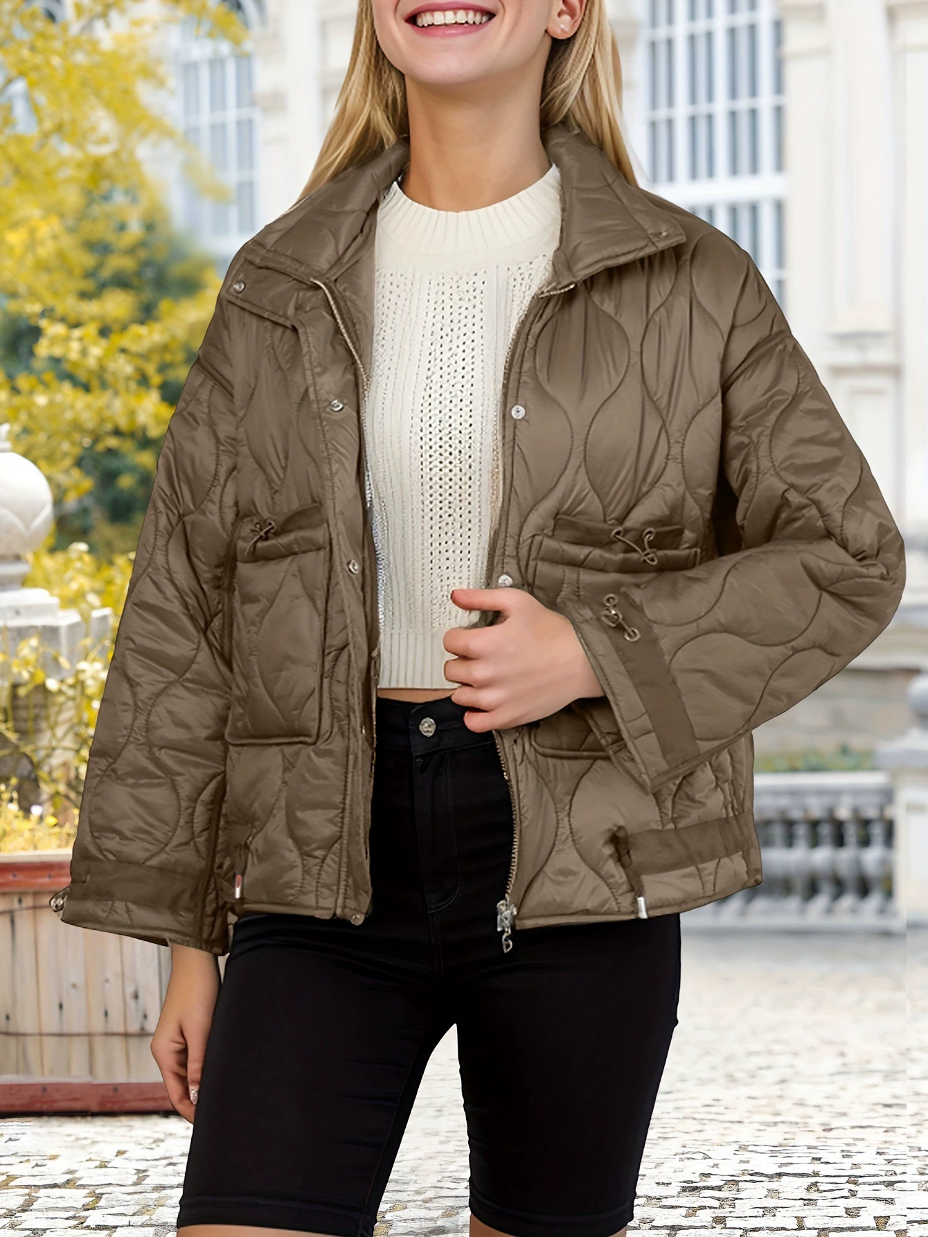 Women'S Oversized Quilted Zip Up Puffer Jacket With跨境