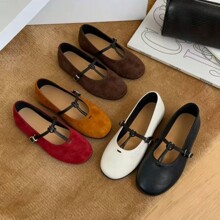 IG~羊皮复古风真皮玛丽珍鞋女一字平底圆头浅口鞋舒适单鞋6春夏