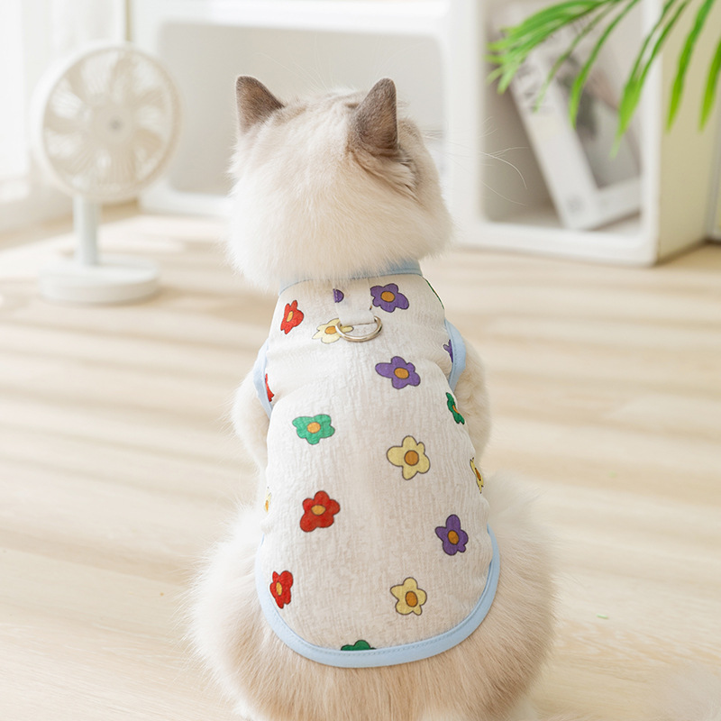 Gato Primavera Verano Perro transpirable Chaleco de remolque de malla con estampado completo Teddy Bichon Gato sin pelo Ropa para mascotas