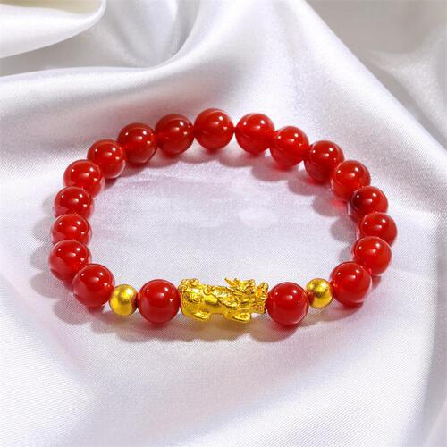 Cross-border fashion obsidian couple's bracelets with Pixiu, Six Syllable Mantra New Year Bracelets, Gold Light Luxury Style Buddhist Rosary Chains
