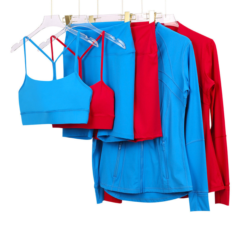 Lulu-Style Five-Point Pants, Stand-Collar Jacket, Y-Shaped Vest, Sports Bra, Fitness Yoga Outfit, Women's Three-Piece Set