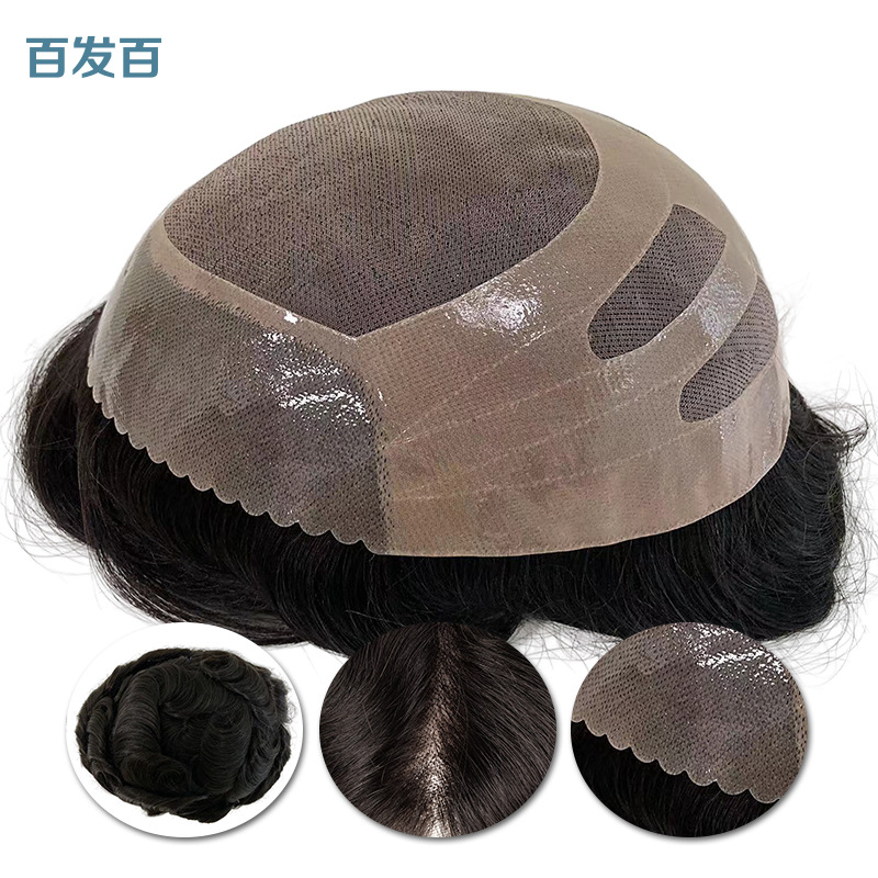 Men's Toupee for Export to Europe and America, Hand-Tied Hairpiece, Mono Mesh, Biological Scalp, Pu Free Hair Net, Real Human Hair Wig for Men