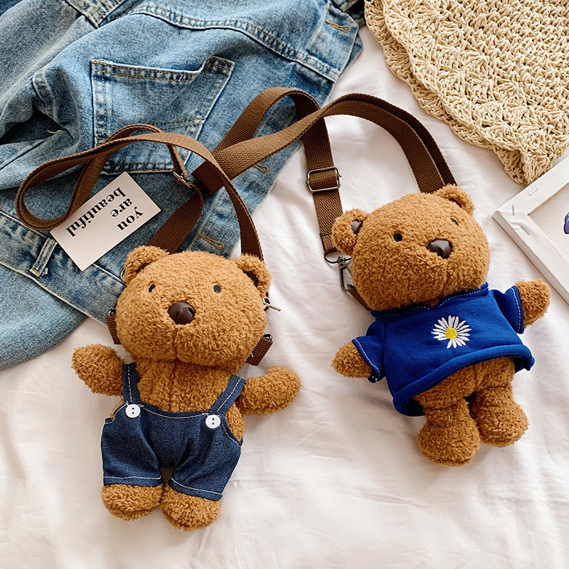 Children's small bag plush bag 2021 new cartoon cute bears doll mobile phone change shoulder diagonal bag