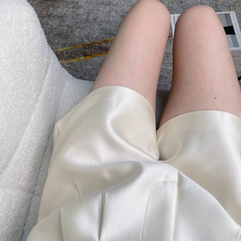 2025 New Satin Shorts Women's High-Waisted Casual Pants Summer Loose Slimming Wide-Leg Pants for Small People