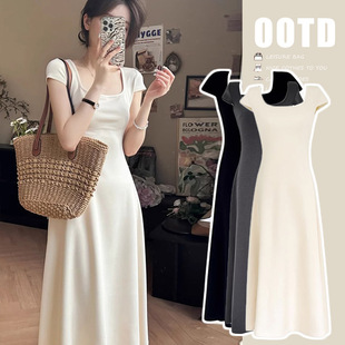 Maternity Summer New Style Draped Temperament Dress Square Collar Knitted Long Dress