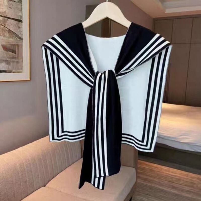 Knitted Striped Shawl for Women, Early Spring 2025 New Thin Style Neck Warmer, Trendy Shoulder Wrap Small Scarf