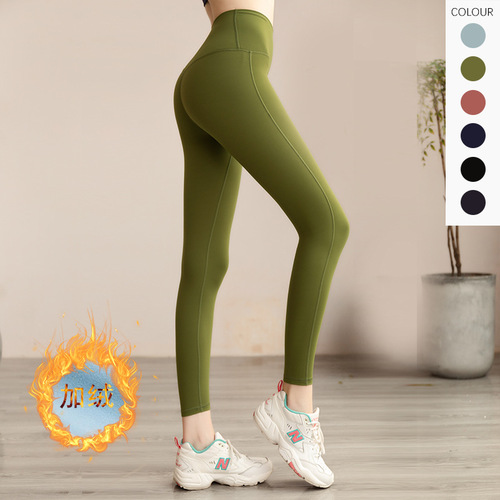 Lulu's same autumn and winter plus velvet warm yoga pants for women, hip-raising, high-waisted and abdominal-controlling, outdoor leggings for yoga
