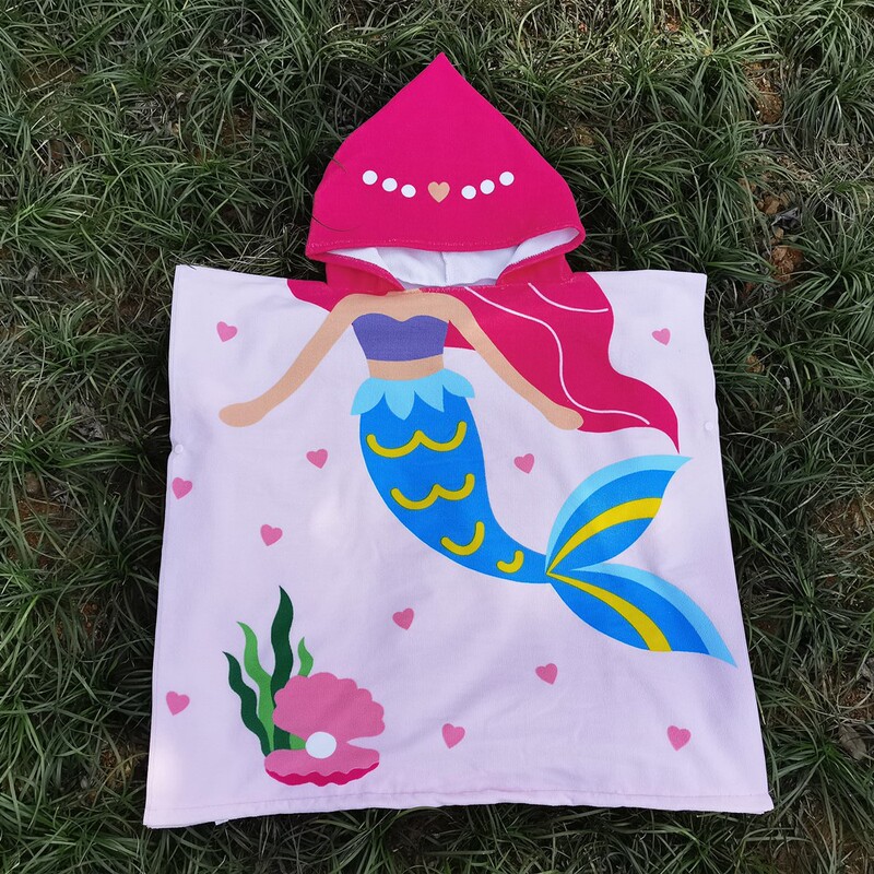 Mermaid-Themed New Oversized Wearable Children's Bath Towel Cape Beach Towel Poncho Bathrobe Swimwear Bath Skirt