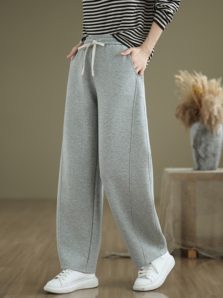 Women's Winter High-Waisted Slim-Fit Cotton Knit Sweatpants, Casual Versatile Wide-Leg Long Pants, Sickle Pants
