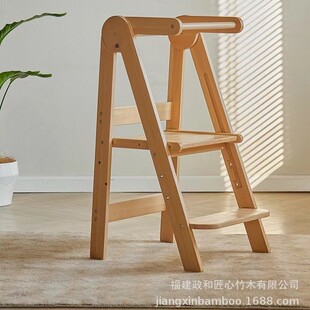 Customized Wooden Children's Footstool for Washing Steps, Household Foldableable Non-Slip Solid Wood Stool with Armrests